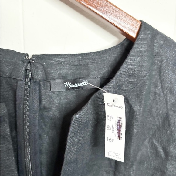Madewell split neck mini dress in 100% linen black puff sleeve size 12 new - Picture 6 of 9